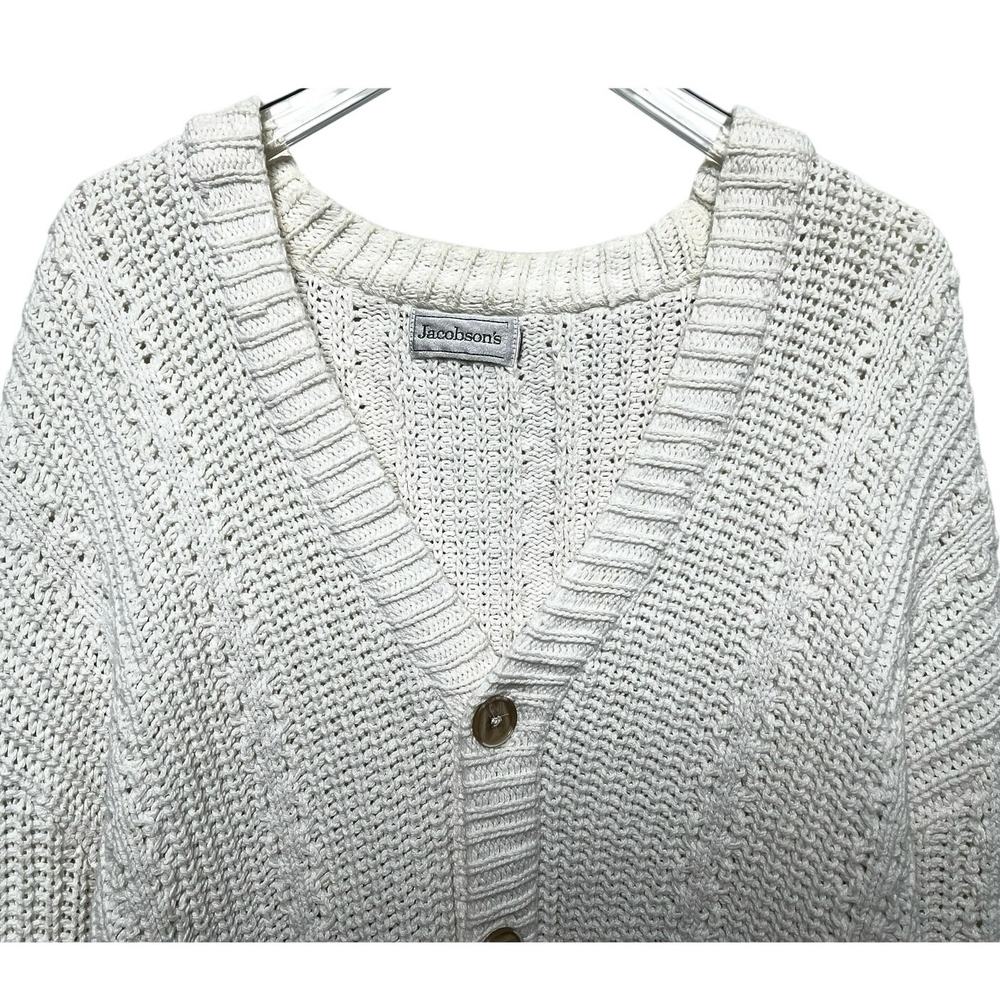 90s Vintage Jacobson's Ivory Knitted Grandpa Cardigan - Picture 2 of 8